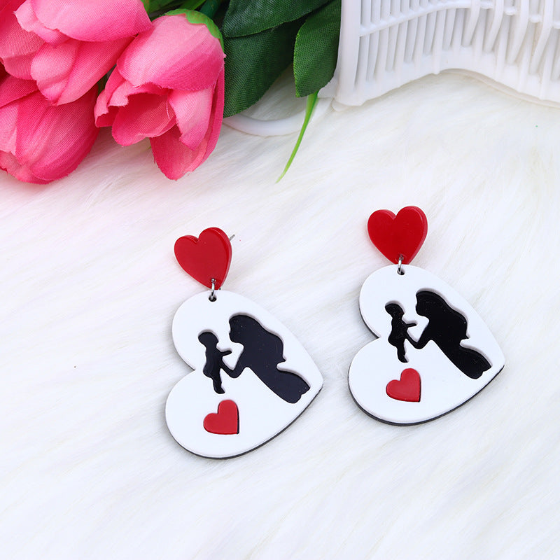 Wholesale Mother's Day Acrylic Love Double Layer Earrings
